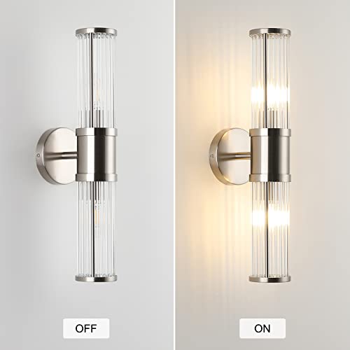 ECOBRT Brushed Nickel Wall Sconce with Glass Rods - Modern Industrial Vanity Light Fixture, E12 Candelabra Base for Bathroom, Bedroom & Hallway (Bulbs Not Included) by ECOBRT - Image 5