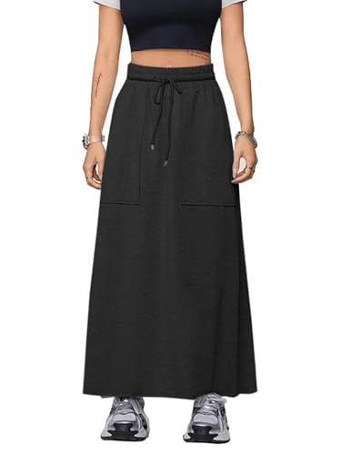 SOFIA'S CHOICE Women's Drawstring Maxi Skirt with Pockets High Waist A Line Long Skirts3