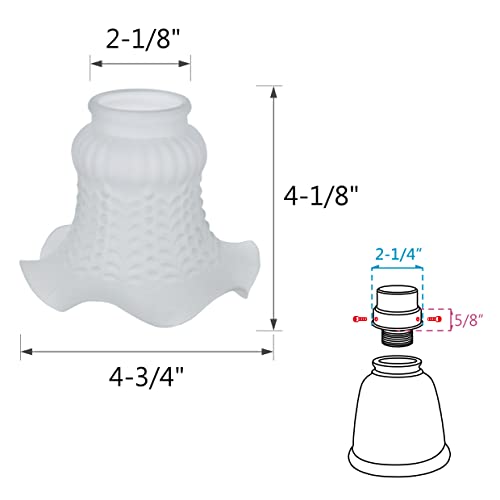 Image of Aspen Creative 23097-4A Transitional Style Replacement Floral Shaped Frosted Glass Shade, 2-1 /8 inch Fitter Size, 4-1 /8 inch Height x 5-1 /8 inch Diameter, 4 Pack