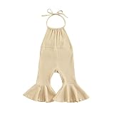 YOKJZJD Infant Toddler Baby Girl Ribbed Romper Sleeveless Jumpsuit Overalls Bell Bottom Pants Leggin