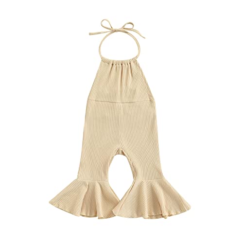 Yokjzjd Infant Toddler Baby Girl Ribbed Romper Sleeveless Jumpsuit Overalls Bell Bottom Pants Leggings Summer Outfits (A-Apricot, 12-18 Months) #TOP15