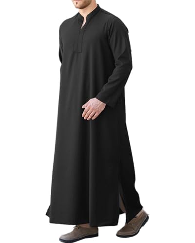 LVCBL Kaftan Thobe for Men Big And Tall Muslim Robe Mens Long Sleeve Caftan