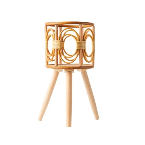 Gotoger Soporte para plantas de ratán para interiores, flores trenzadas de paja, agarraderas, con patas, cestas de plantas de suelo, estantería, estante para plantas, duradero