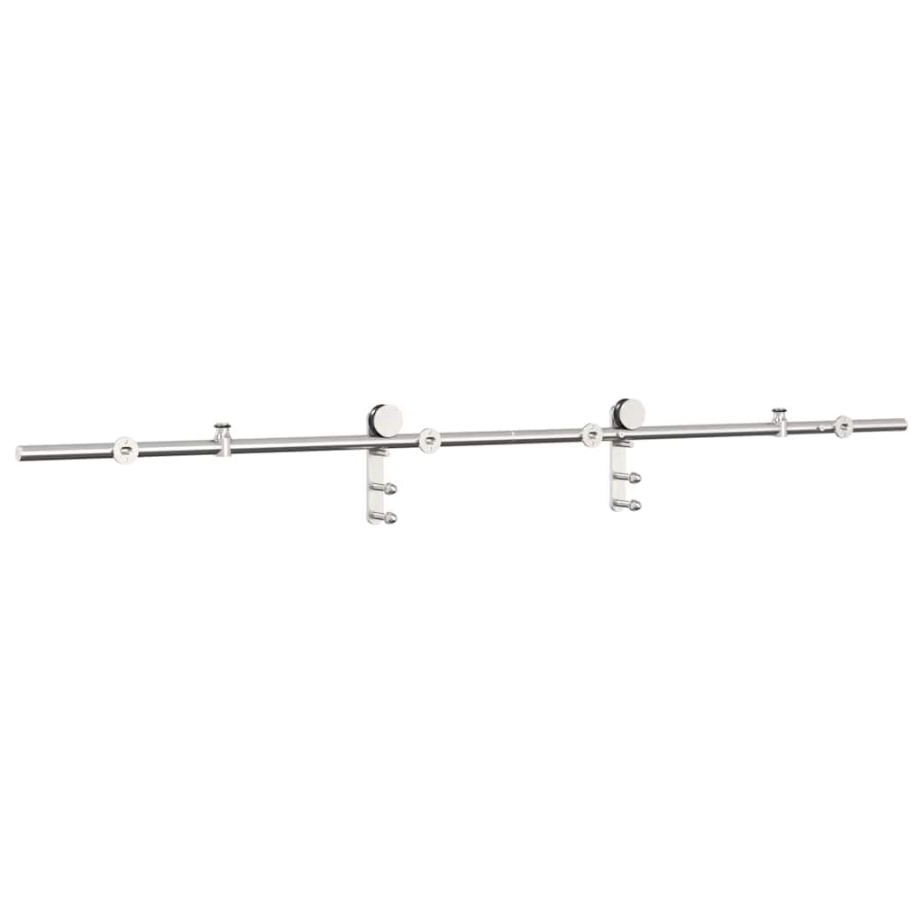 Juego de herrajes para puerta corredera de 183 cm, acero inoxidable plateado con tope de puerta, ruedas, guía de suelo para puerta de habitación y puerta principal, herrajes duraderos para