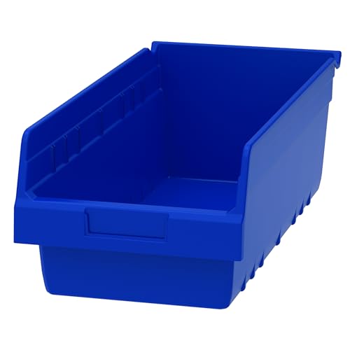 Image of Akro-Mils 30088 ShelfMax Plastic Storage Bins, Heavy Duty Storage Bins for Garage, Closet, Home and Office Organization, 18" x 18" x 6", Blue, 8-Pack