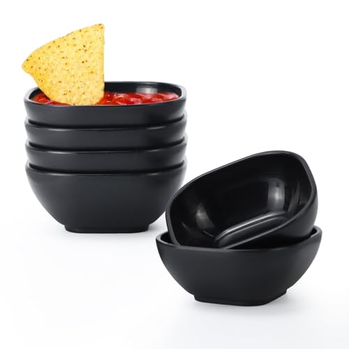 Homienly Wheat Straw Small Dishes Set of 6, 4.5oz Unbreakable Serving Dish & Sauce Dish, Salt Dish, Small Candy Dish, Appetizer Serving Dishes, Chips and Salsa Serving Dish for Side Dishes - Black