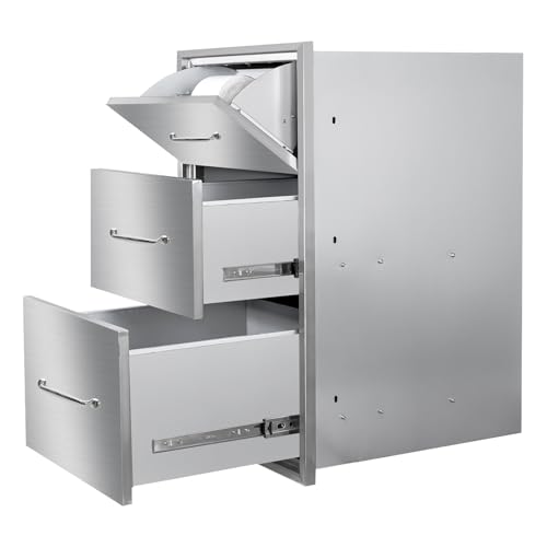 Image of Outdoor Kitchen Drawers 17 inch W x 30 inch H x 20 inch D Stainless Steel Paper Towel Drawers with Ergonomic Handle for BBQ Island, Patio Grill Station & Outdoor Kitchen Cabinets