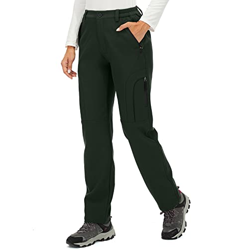 Women's Snow Hiking Ski Waterproof Fleece Lined Outdoor Cargo Pants Softshell Winter Warm Pants With Zipper Pockets,H4409,Army,28 #TOP9