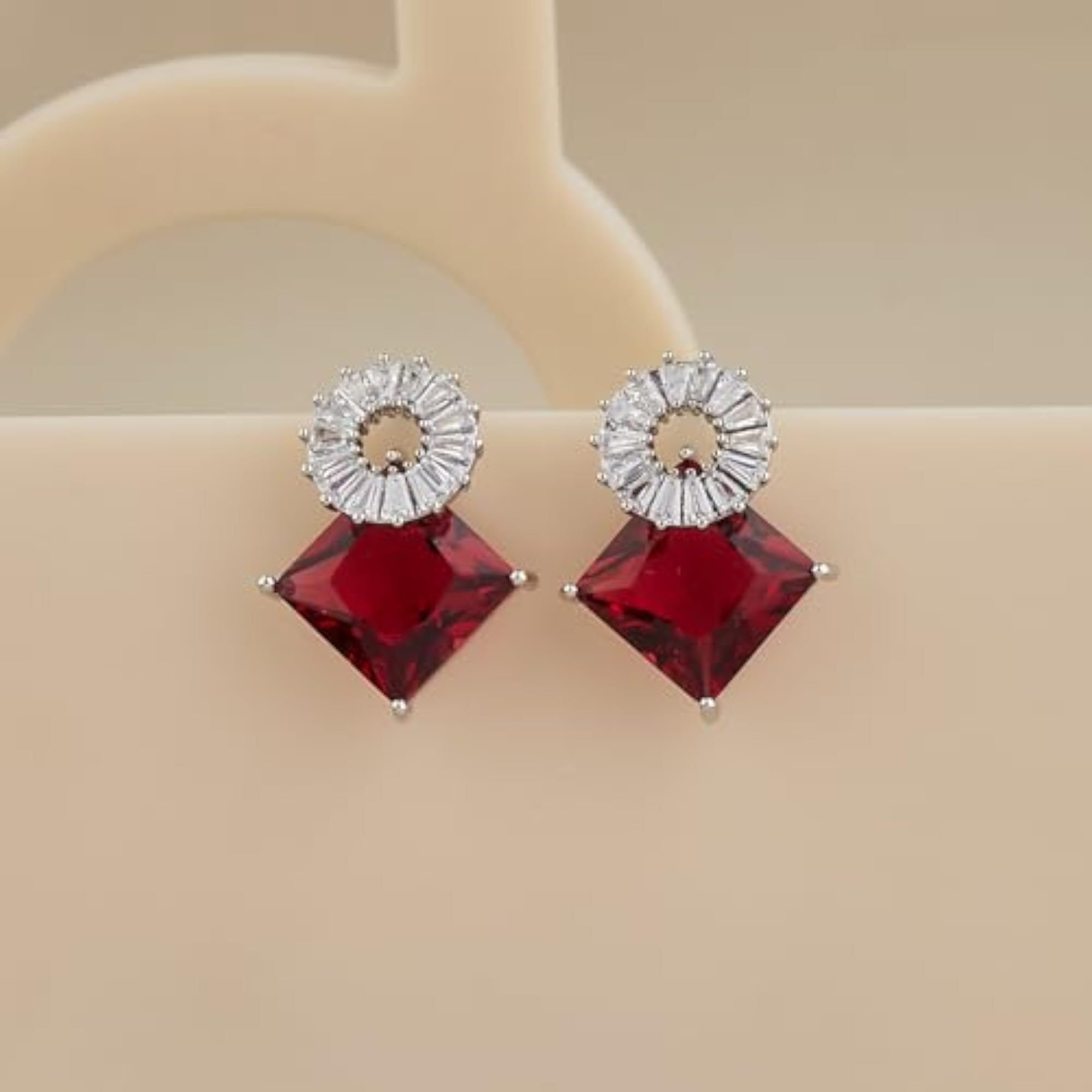 Women's Geometric Red Stone Stud Earrings