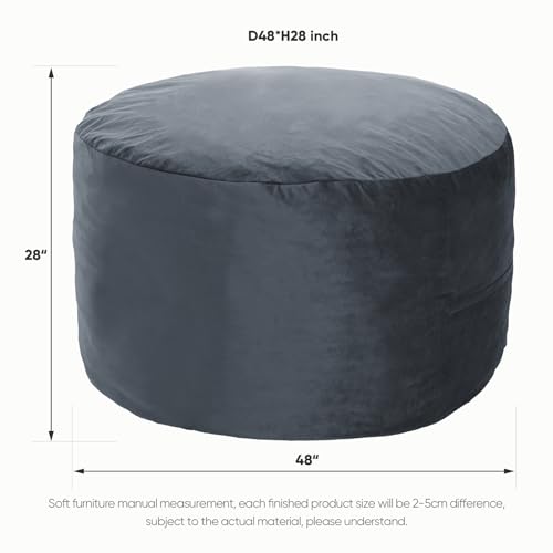 SEASXOLTE Bean Bag Chair 4Ft, Memory Foam Filled, Removable Velvet Cover, Giant Bean Bag Chairs for Adults and Teens, Round Sofa Chair for Living Room, Bedroom and Gaming Room, Grey - Thumbnail 3