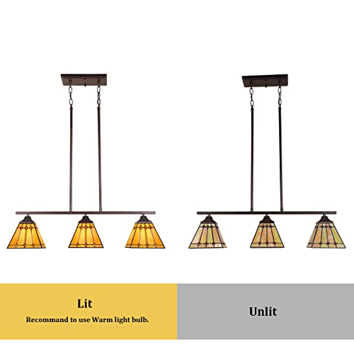 Thatyears Tiffany Kitchen Island Lighting,Stained Glass 3 Lights Pendant Light For Dining Room,Antique Style Hanging Ceiling Chandelier Fixtures For Kitchen Pool Table #TOP4