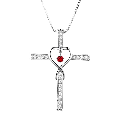 Collier de Foi Catholique Argent Sterling 925 Pendentif Croix et Coeur CZ
