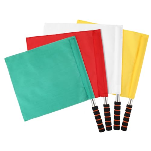 Anneome 4pièces Drapeau Arbitre Acier Inoxydable De Drapeaux De Signalisation Jaune Rouge Vert Blanc pour Matchs Sportifs Drapeau De Commandement Légèrement...