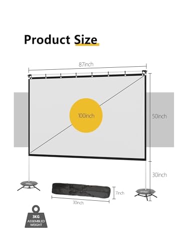 Pantalla de proyector plegable y portátil, pantalla de proyector PS1/PS2 de 100/120 pulgadas con soporte, pantalla de proyección 16:9 4K HD para películas en casa con bolsa de transporte miniatura 2