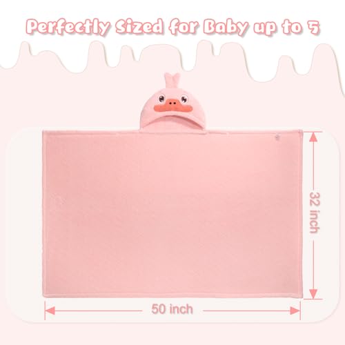 Image of Toddler Bath Towels Age 1-2, Soft Absorbent Animal Hooded Towel for Kids Girls, 2 Pack 50 inch x 32 inch Large Thick Baby Towels with Hood, White Panda & Pink Duck Set