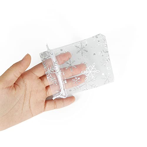 Image of HRX Package 100pcs Snowflake Organza Gift Bags Christmas 3x4 inch, Small White Mesh Jewelry Pouches Little Drawstring Candy Bags