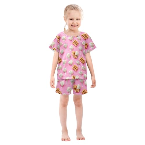 ALAZA Ice Cream Ball Waffle Pajamas Short Sleeve 2 Piece Sleepwear Top and Bottom Pajama Set Unisex3
