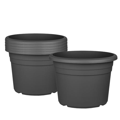BigDean 6X Blumentopf Ø 20 cm Farbe Anthrazit Kunststoff Pflanztopf Containertopf Übertopf Pflanzkübel rund 20 x 14,5 cm