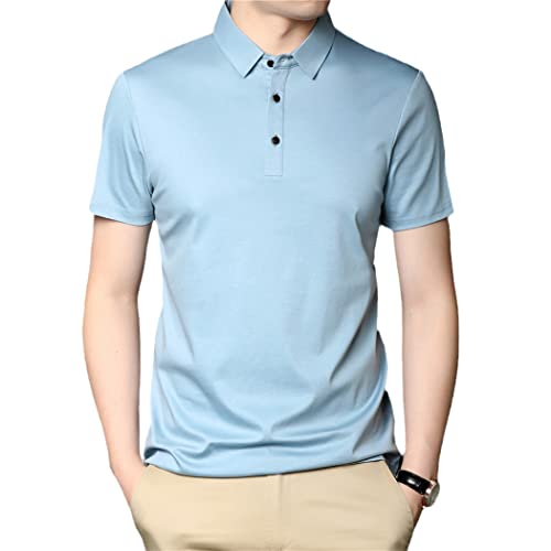 Polo homme coton bleu ciel 3XL aux finitions classiques haut de gamme