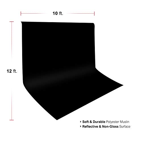 Julius Studio 10 Feet Wide Backdrop Stand With 10 X 12 Feet Black Background Screen Muslin For Photo Video Shooting, Easy Length Adjustable System, Pure Deep Black Color With Clamps, Jsag715 #TOP1