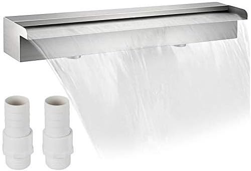 BuoQua Cascada de Agua de Acero Inoxidable 60 x 11.4 x 7.8 CM Fuente de Cascada Cascada Agua Acero Inoxidable Fuente Rectangular para Piscina