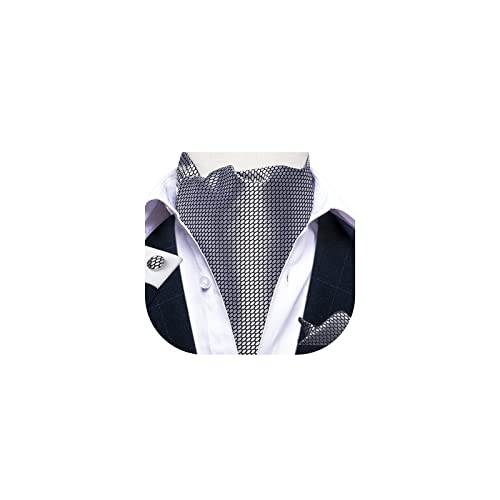 Image of DiBanGu 3PCS Ascot Ties for Men Wedding Jacquard Woven Silk Ascot Cravat for Men Cravat Tie and Pocket Square Set