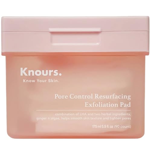 Knours. Pore Control Resurfacing Exfoliation Pad, Hydrating & Sebum Control with Plant Extract 90 Count (175ml 5.9 fl.oz.) K-Beauty Skincare
