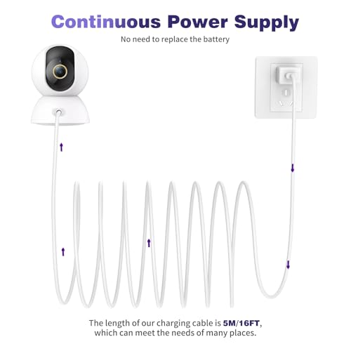 iMangoo USB A to USB C Power Cable for CCTV Camera, 16FT Type C Long Power Extension Cord for Tapo/TP-Link for Xiaomi/Mi for eufy Security Camera Outdoor Indoor Cord with 10 Wire Clips Nails White