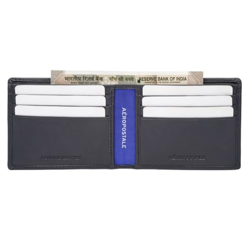 Image of Aeropostale Men's SLIMFOLD Wallet Malibu - Navy | Debossed Buff Leather | Ultra-Slim Profile | Ideal for Gifting