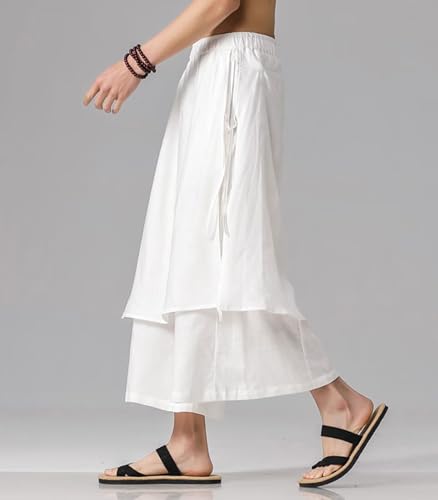 FTIMILD Men's Casual Japanese Wide Leg Harem Pants Baggy Elastic Waist Skirt Pants Leightweight Breathable Pnats3