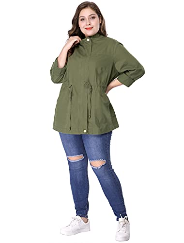 Agnes Orinda Women's Plus Size Stand Collar Drawstring Utility Jacket 3X Army Green #TOP1