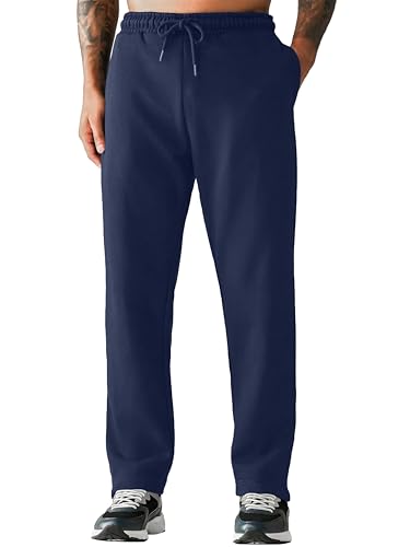 Love My Fashions® Mens Sweatpants with Pockets Open Bottom Fleece Joggers Drawstring Athletic Pants for Running Yoga Workout Navy Blue