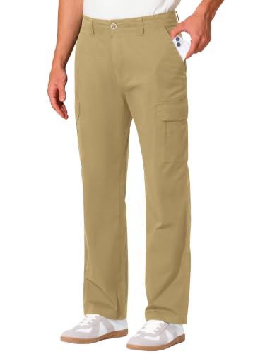 UIQUR Mens Cargo Pants Casual Pants Hiking Pants Twill Relaxed Fit Stretch Tactical Pants with 6 Pockets Khaki 38W x 30L