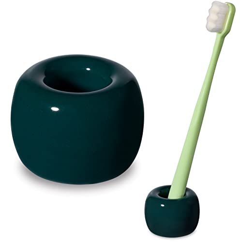 Urbanstrive Sleek Mini Ceramics Toothbrush Holder Stand for Bathroom Vanity Countertops (Dark Green 1-Pack)