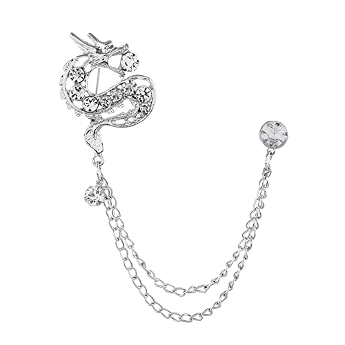 Broche dragon mâle en argent avec chaîne de col pour hommes