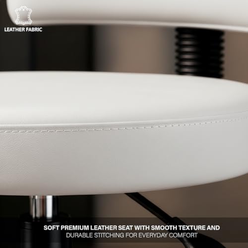 Image of DIYA Seating Chrome Rolling Study Flex Stool (1 Year Warranty) - White | Lift & Swivel Adjustable Height Salon Flex Stool w / Foot Rest, Compact Seating for Home Office Shop Study Use -(44 inchx47 inchx83 inch)