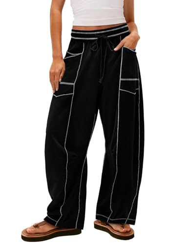 Wyeysyt Womens Barrel Baggy Sweatpants High Waisted Wide Leg Pants Drawstring Athletic Casual Lounge Pants with Pockets