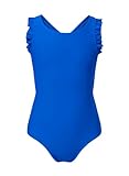 blibean Tween Girl Swimsuit Kids Girls Summer One Piece Swimsuits Solid Beach Swimwear 2025 Fashion Ruffle Cute Bathing Suits Size 6-7 Year Royal Blue Traje De Baño para Niñas
