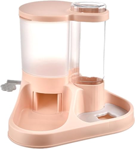 Image of Dog Bowl, 2 in 1 Automatic Cat Food and Water Bowl Set with Water Dispenser and Stainless Steel Bowl for Cats and Small Dogs Automatic Water Feeder Water Drinker (Pink)