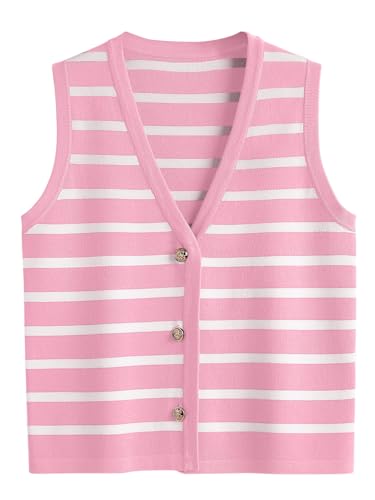 LILLUSORY Vest Tops for Women 2026 Summer Outfits Striped Sweaters Button Up Casual Blouses Jacket Fashion Clothes