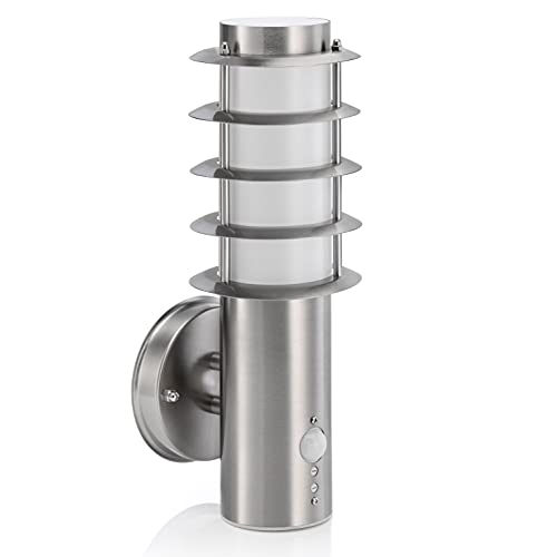 Image of Auraglow Brushed Chrome PIR Infrared Motion Sensor Detector Outdoor LED Wall Light - Fitting Only