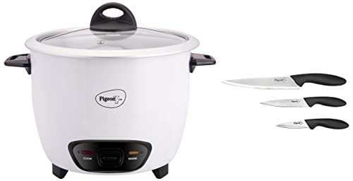 Image of Pigeon by Stovekraft Stainless Steel Kitchen Knives Set, 3-Pieces, Multicolour by Stovekraft Joy Rice Cooker with Single Pot, 1 litres. A Smart Rice Cooker for Your own Kitchen (White)