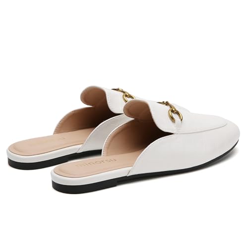 Image of Minorsu Buckle Mules for Women Flats Loafers Shoes for Work Office Business | Slip on,Round Toe,Backless,Slides, Casual