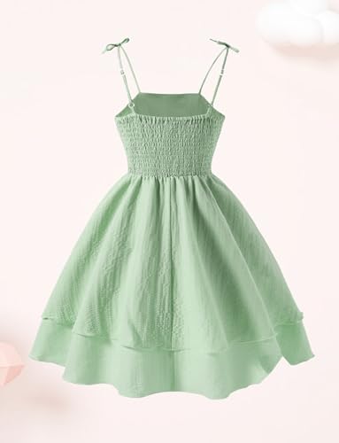 Girls Spaghetti Strap Smocked Dress Tween Sundress Tiered Flowy Cute Dresses for Girls Princess Hawaiian 8-12Years2