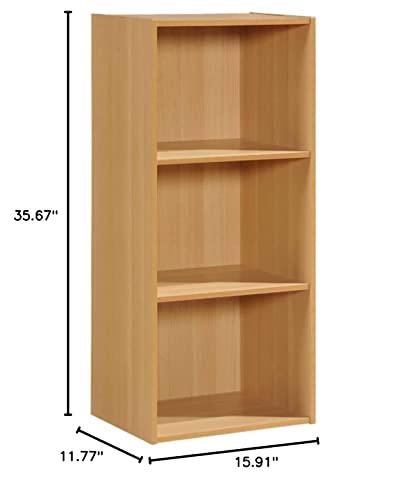 Hodedah Import 3 Shelf Bookcase, Beech #TOP2