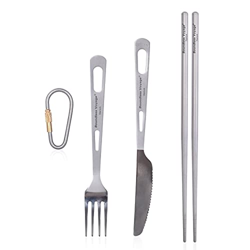 Boundless Voyage Outdoor Ultraleicht Titan Messer Spork Essstäbchen Camping Geschirr Besteck 3er Set
