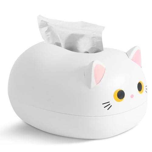 Kitten Tissue Holder Cartoon Cat Tissue Box with 2 Toothpick Holder Toilet Paper Holder Cat Tissue Napkin Box for Kitchen Bathroom Bedroom Living Room(white)