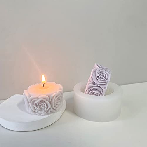 Rose Flower Column Candle Molds Valentine's Day Cylinder Resin Casting Mold For Candle Making Resin Casting Silicone Mold For Diy Candle Making Polymer Clay Craft Plaster #TOP2