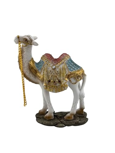 Ornate White Camel Figurine — Decorative Resin Camel Statue with Gold Embellished Saddle & Chain — Luxury Home Décor Accent for Mantel, Shelf, Tabletop (6.5 × 2 × 7.5 in, 0.6 lb)