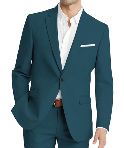 HUUTOE Mens Suits Slim Fit 2 Piece Teal - Teal